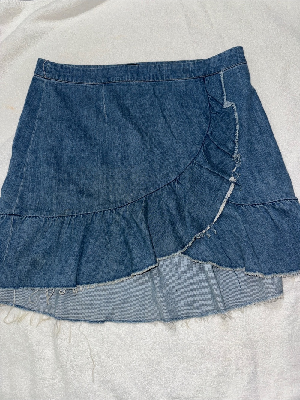 Paige Denim Ruffle Mini Skirt - Blue